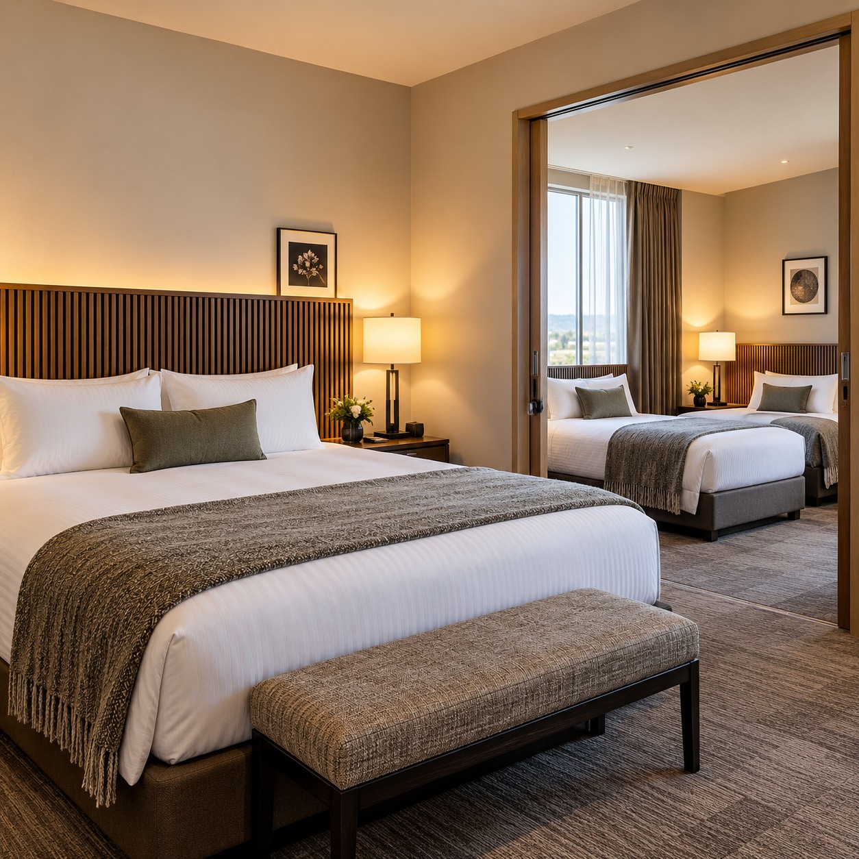 Family Suite at Orlune Atrium: King bedroom and separate twin bedroom.