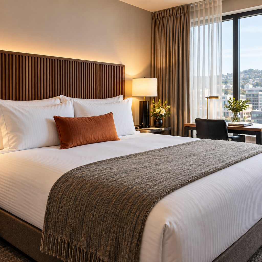 Premium King at Orlune Atrium: King bed, desk and walk-in shower.