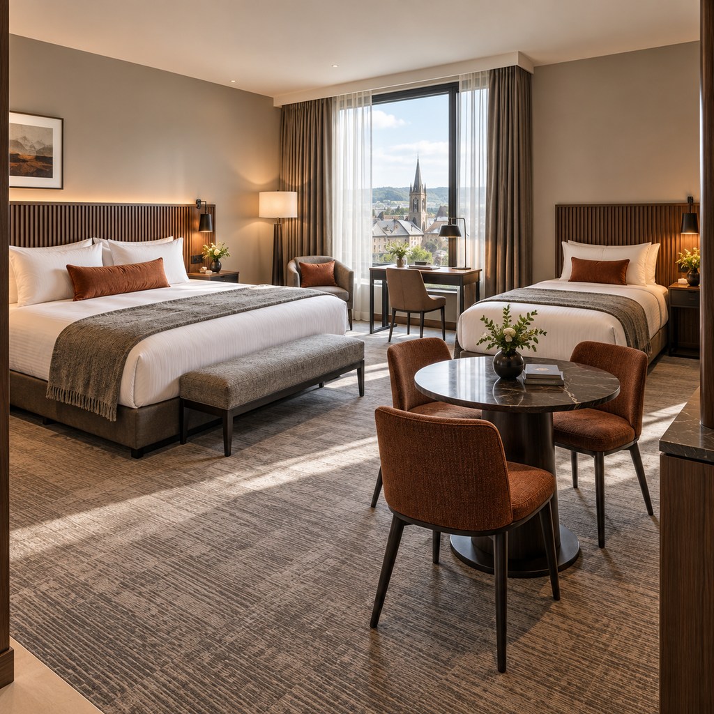 Studio Triple at Orlune Atrium: King bed and single bed in a spacious open-plan room.
